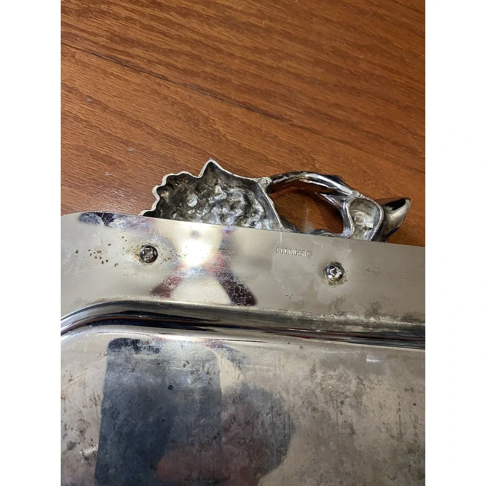 Godinger Silver-Plated Vintage Serving Tray Handles Grape Vine Style 17.5in